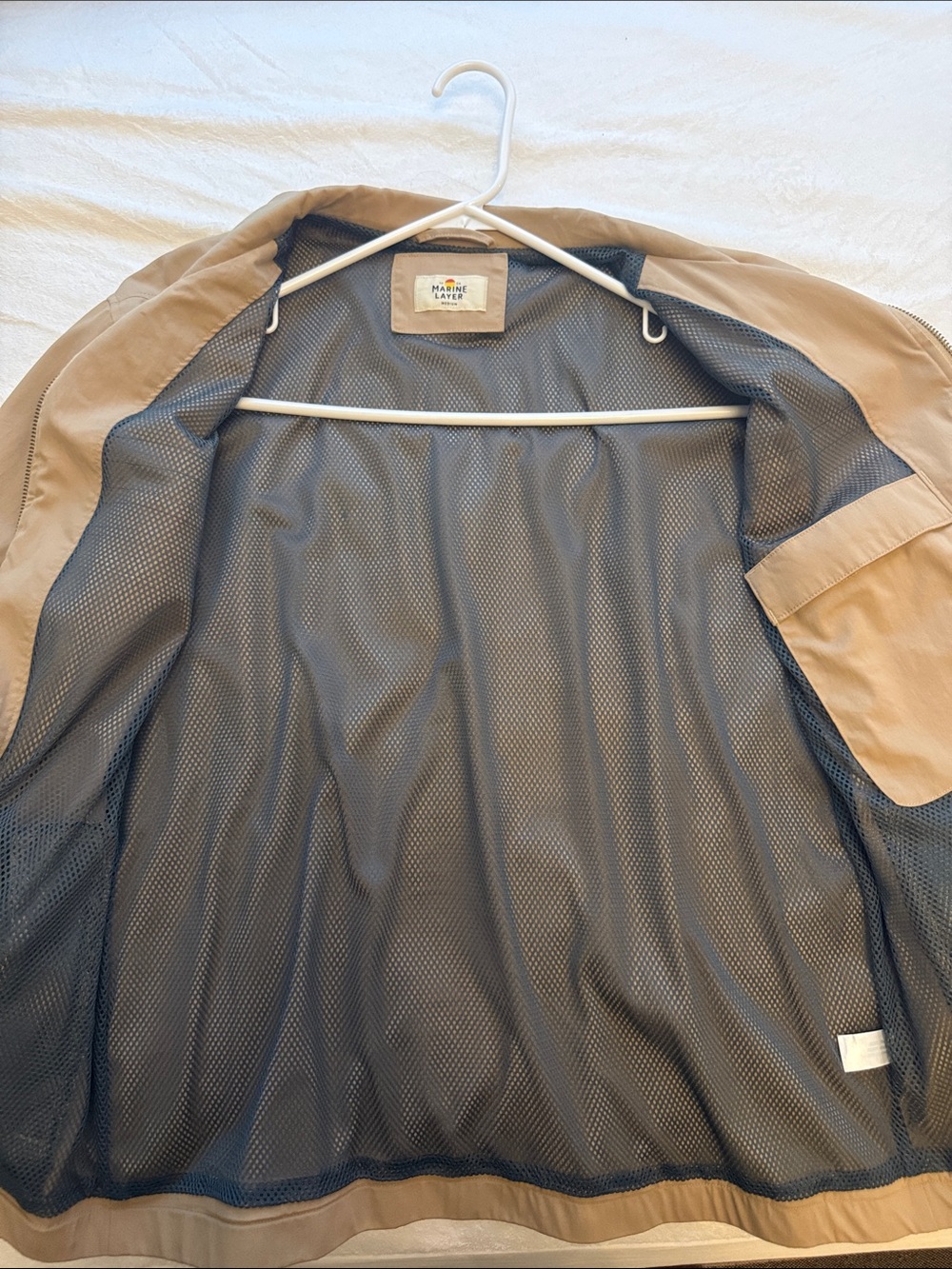 Marine Layer Lightweight Tan Windbreaker with Multi-Stripe Chest - Picture 5 of 7